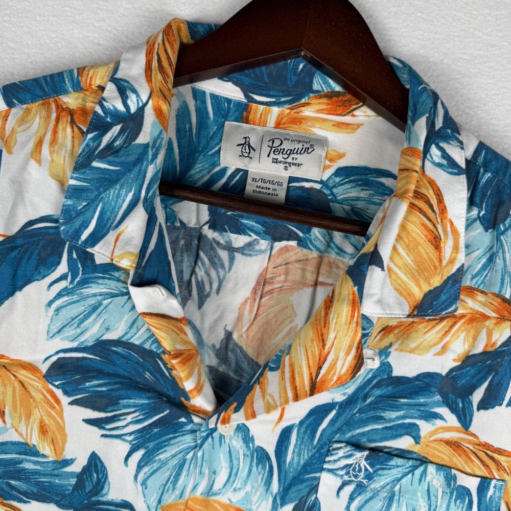 Original Penguin Hawaiian Shirt Mens XL Floral Camp Collar Short Sleeve Vacation